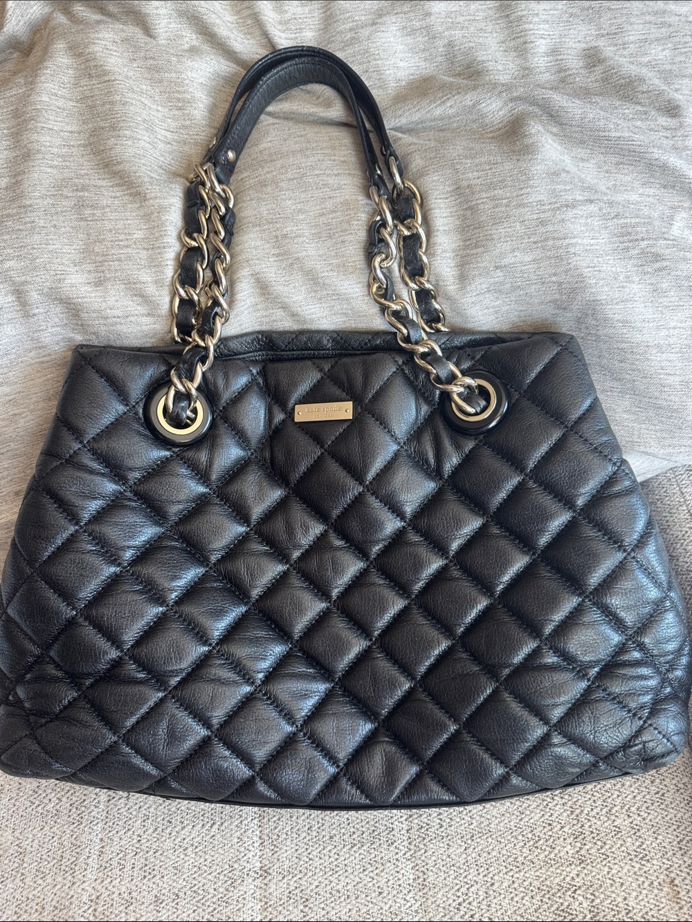 Kate Spade Gold Coast Maryanne Quilted Black 100% Leather Handbag w/ Chain Strap